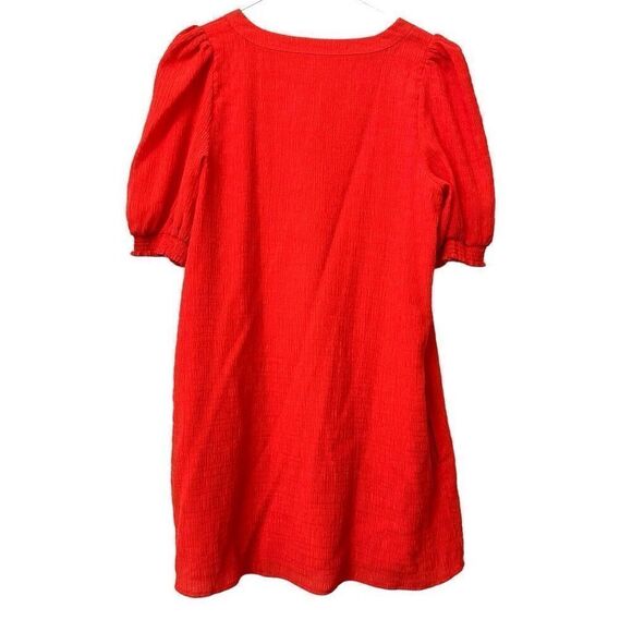 BB Dakota Steve Madden Puff Sleeve Field Of Gold Textured Shift Dress Red Medium - Picture 2 of 5